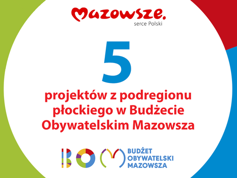 infografika - 5 projektów z podregionu płockiego w Budżecie Obywatelskim Mazowsza