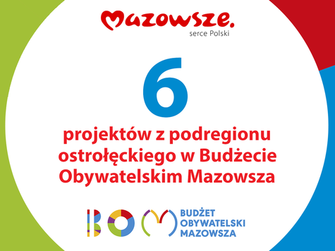 infografika - 6 projektów z podregionu ostrołęckiego w Budżecie Obywatelskim Mazowsza