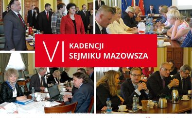 Widok na infografikę z wybranymi  zdjęciami przedstawiającymi działalność Sejmiku Województwa Mazowieckiego na przestrzeni 23 lat.