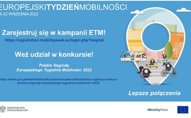Plakat promujący europejski tydzień mobilności. Są na nim najważniejsze informacje o inicjatywie
