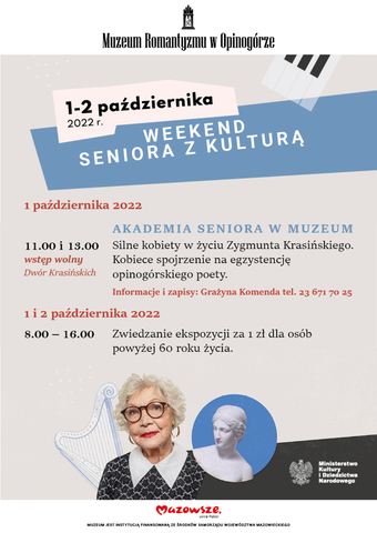 Plakat graficzny promujący wydarzenie: Weekend seniora z kulturą.