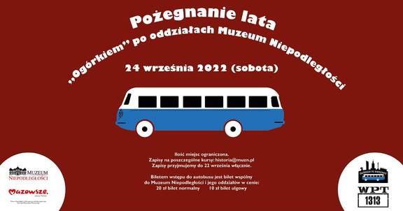 Plakat promujący wydarzenie. Nad rysunkiem autobusu jest nazwa i data imprezy. Poniżej szczegółowe informacje