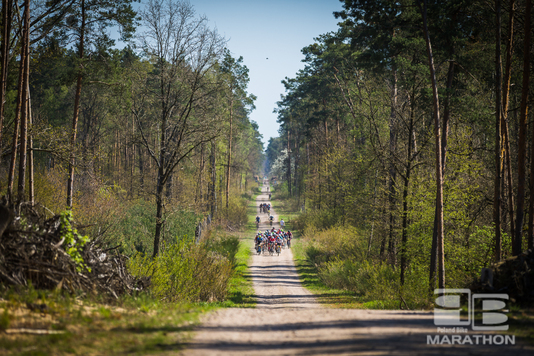kolarze Lotto Poland Bike Marathon 2023 jadący przez las