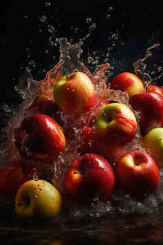 Jabłka w rozbryzgującej się wodzie