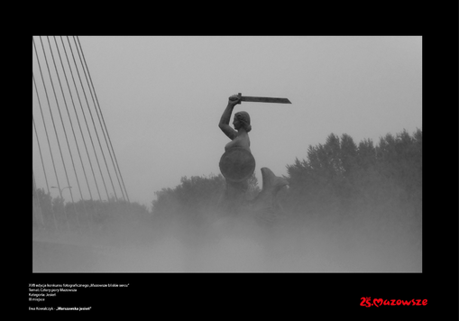 Rzeźba warszawskiej syrenki we mgle