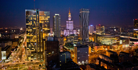 Warszawa nocą - widok z góry